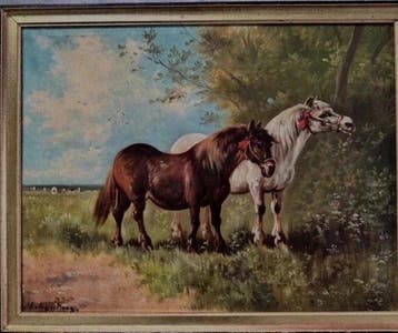 Paul Schouten (1860-1922) - Two Ponies in Meadow, Antiek en Kunst