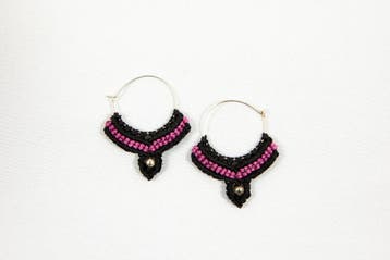 Macramé Oorringen - Zwart / Fel Roze - Handgemaakt van Du.., Ophalen of Verzenden, Nieuw