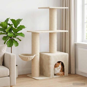 vidaXL Kattentoren met sisal krabpalen Crèmekleurig 133 cm, Verzenden