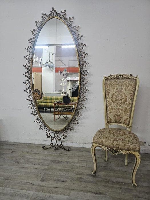 Fabrizio Marcelletti - Vloerspiegel - Smeedijzer - Ovale, Antiquités & Art, Curiosités & Brocante