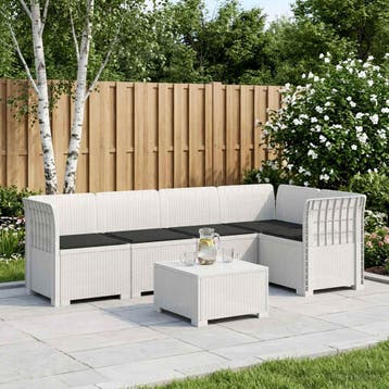 vidaXL 5-Zits Tuinbank met Kussens Rattanlook PP Wit, Verzenden