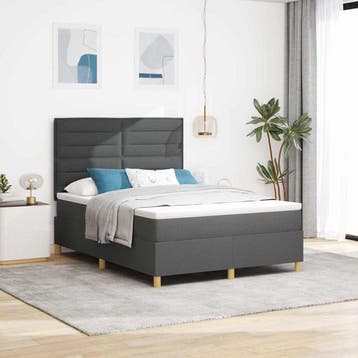 vidaXL LED Box Spring Bed met hoofdeinde Donkergrijs 140 x, Verzenden, Nieuw
