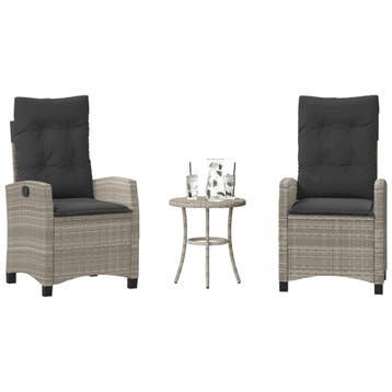 vidaXL 3-delige Bistroset met kussens poly rattan lichtgrijs, Verzenden, Nieuw