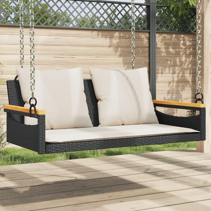 vidaXL Schommelbank met kussens 109x62x40 cm poly rattan, Tuin en Terras, Tuinsets en Loungesets, Nieuw, Verzenden