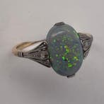 Bague - 14 carats Or jaune, Or blanc Opale - Diamant -