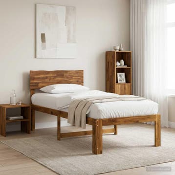 vidaXL Eenpersoonsbed met hoofdbord ROSTOCK Naturel 90 x 200, Verzenden