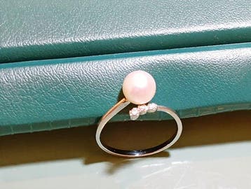 Ring - 18 karaat Witgoud - 0.03ct. tw. Parel - Diamant - met, Handtassen en Accessoires, Nieuw