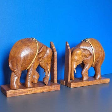 Boekensteunen (2) - Teak - Vintage handgesneden