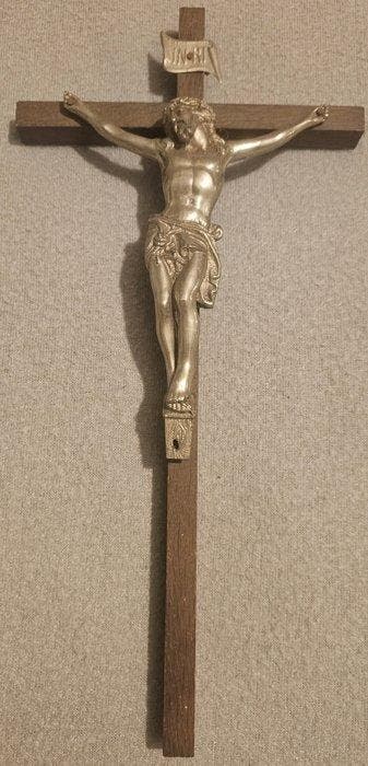 Kruis - Hout, Metaal - 1950-1960 - Christus aan het kruis, Antiek en Kunst