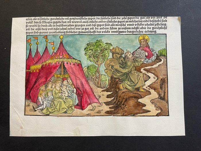 M. Wolgemut - A. Dürer - Mosè riceve i Dieci Comandamenti, Antiquités & Art, Antiquités | Autres Antiquités