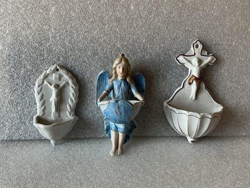 Bénitier (3) - 1940-1950 - Lot de 3 aquasantières - Anges