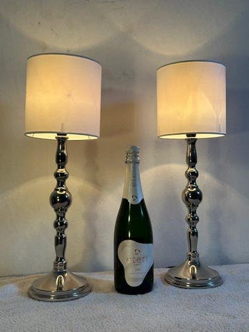Lampe de table (2) - Chrome, Acier, Textile - Ensemble