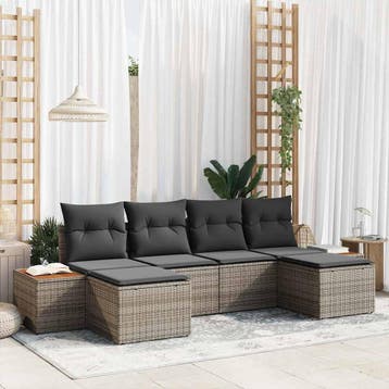 vidaXL Tuinbank Set 6 st Grijs Poly Riet, Verzenden