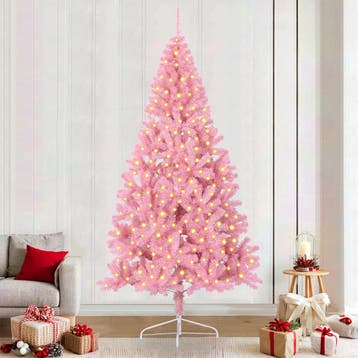 vidaXL Kunststof Voorverlichte Kerstboom met 300 LED Roze, Verzenden
