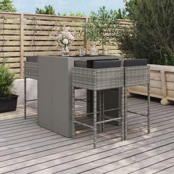 vidaXL 5-delige Tuinbarset met kussens poly rattan grijs, Tuin en Terras, Verzenden, Nieuw