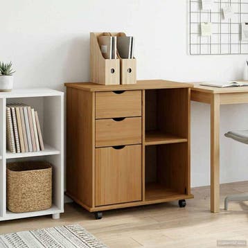 vidaXL Rollende kast 63,5 x 39 x 65,5 cm Massief vurenhout, Huis en Inrichting, Kasten | Overige, Verzenden, Nieuw