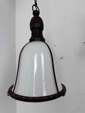 Lampe à suspendre - Verre, Fer - Lampe en opaline