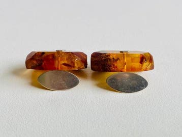 Zilver - Manchetknopen - Baltisch Amber / 875 USSR