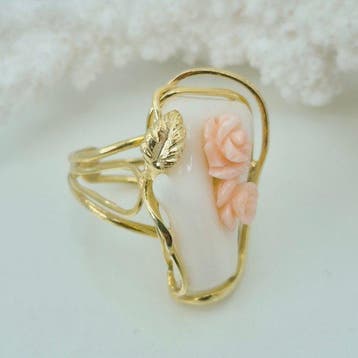 Corail - Argent, Plaqué or - Bague - CORAIL ROSE, Bijoux, Sacs & Beauté
