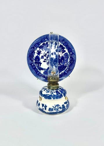 Petroleumlamp - Blue Willow - Porselein, Antiquités & Art