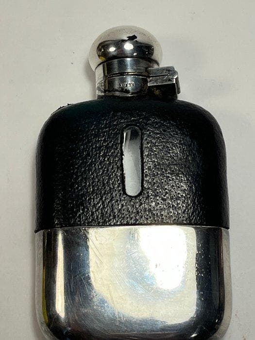 James Dixon & Sons - Flacon - Sheffield, Leder, Glas -, Antiquités & Art, Curiosités & Brocante