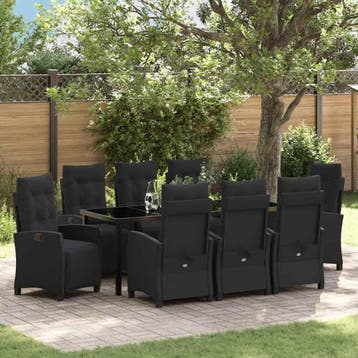 vidaXL Tuin Eettafel Set 9 st Zwart poly rattan, Verzenden, Nieuw