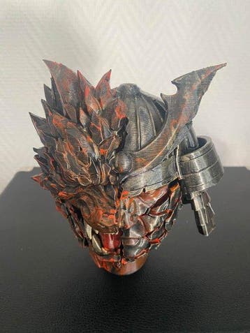 Reliëf, Buste Hybride Dragon / Samouraï – Pièce Unique –