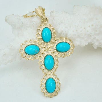 Turquoise - Argent, Plaqué or - Collier avec pendentif -