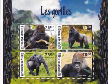 Niger - 2016 - Gorillas - Postfris, Postzegels en Munten, Verzenden, Postfris, Dier of Natuur
