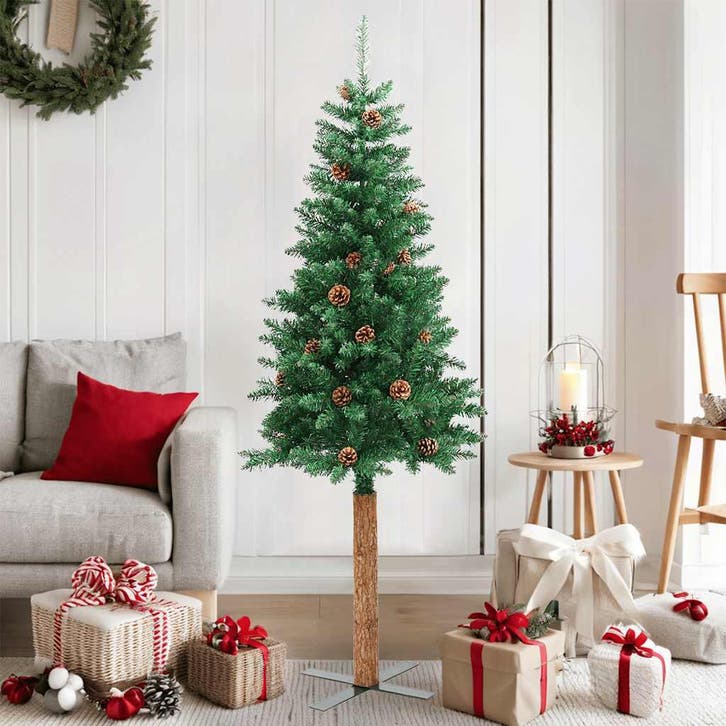 vidaXL Kerstboom met echt hout en dennenappels smal 150 cm, Divers, Noël, Envoi