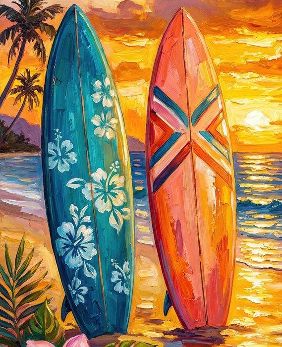Kleury.art - [XL Canvas] Vanguard of the Sunset Surf” by, Antiek en Kunst, Curiosa en Brocante
