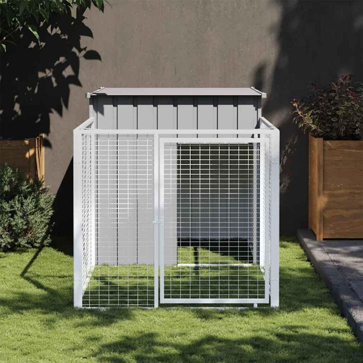 vidaXL Hondenhok met ren lichtgrijs 110x201x110 cm, Dieren en Toebehoren, Hondenhokken, Nieuw, Verzenden
