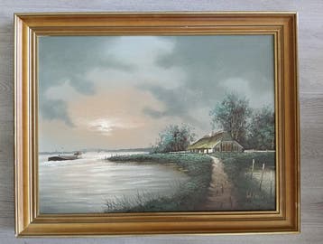 Wilhelm Kloos (1947) - Rust over de rivier, Antiek en Kunst, Kunst | Schilderijen | Klassiek