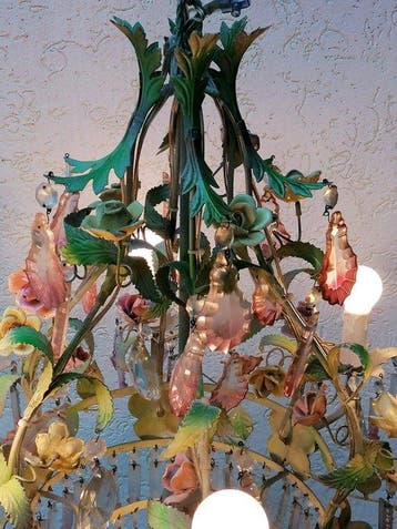 Plafondlamp - metaal, glas, keramiek - Metalen structuur,