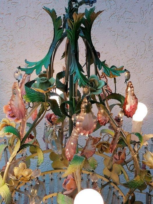 Plafondlamp - metaal, glas, keramiek - Metalen structuur,, Antiek en Kunst, Curiosa en Brocante
