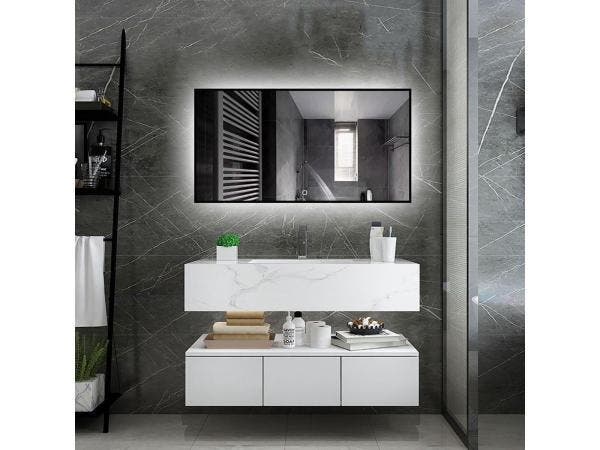 Veiling - Badkamerspiegel LED 80 x 60 cm Zwart Frame Anti Co, Bricolage & Construction, Sanitaire