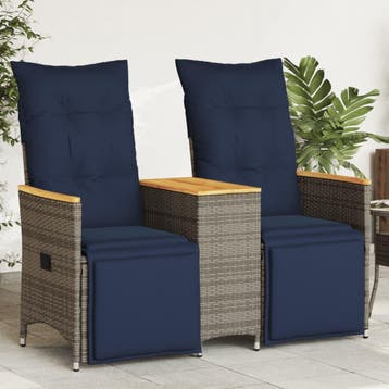 vidaXL Tuinbank 2-zits verstelbaar met tafel poly rattan, Verzenden