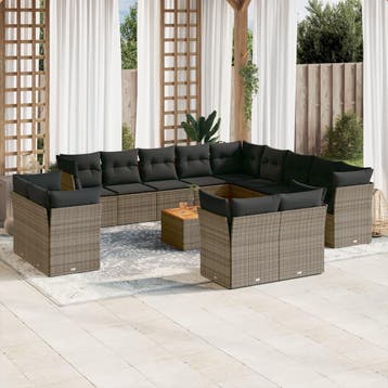 vidaXL 14-delige Loungeset met kussens poly rattan grijs, Verzenden, Loungeset