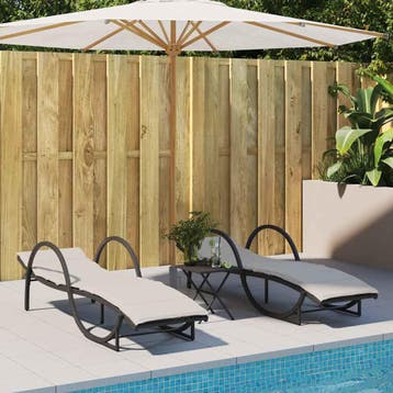 vidaXL Ligbedden 2 st met kussens poly rattan zwart, Verzenden