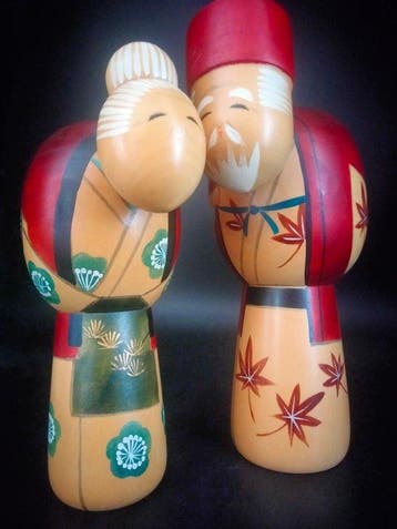 Prachtig Groot Vintage paar Creative Kokeshi /Takasago