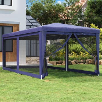 vidaXL Partytent met 6 mesh zijwanden 3x6 m HDPE blauw, Tuin en Terras, Verzenden, Nieuw