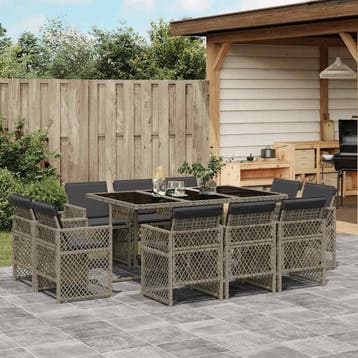 vidaXL 11-delige Tuinset met kussens poly rattan grijs, Verzenden, Tuinset