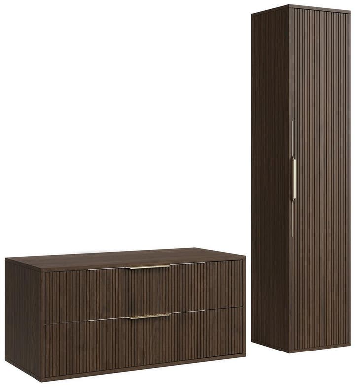 Wastafelkast Rimini 100 cm - Walnoot - met Kolomkast, Maison & Meubles, Salle de bain | Meubles de Salle de bain, Envoi