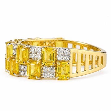Statement ring - 14 karaat Geel goud - 3.31ct. tw. Saffier -, Handtassen en Accessoires
