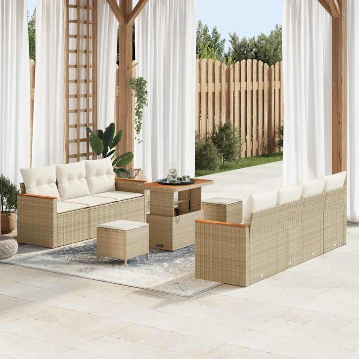 vidaXL Tuinbank Set met kussen 14 pcs Beige en Crème poly, Tuin en Terras, Tuinsets en Loungesets, Nieuw, Verzenden