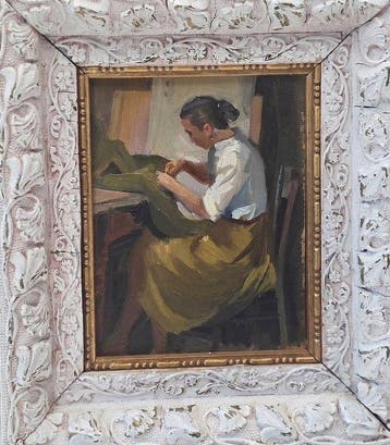 Italiaanse school (XX) - Mujer cosiendo, Antiek en Kunst