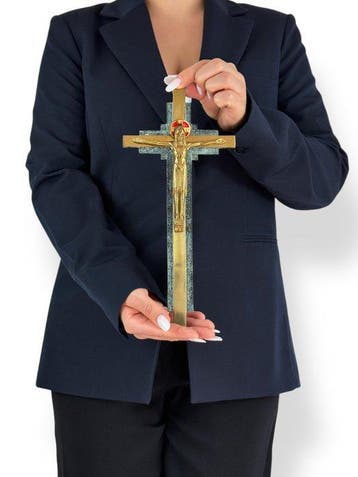 Crucifix - Messing tweekleurig - 1930-1940 - Stile Art Déco