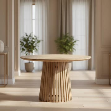 Tafel Rond Eikenhout  Latjes Onderstel 170ø, Nieuw