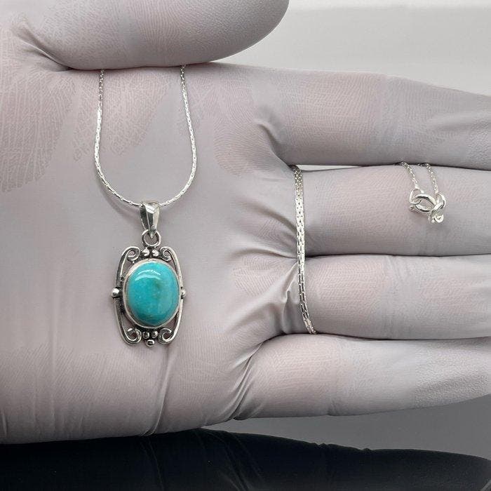 Zilver - Hanger - turkoois, Collections, Minéraux & Fossiles