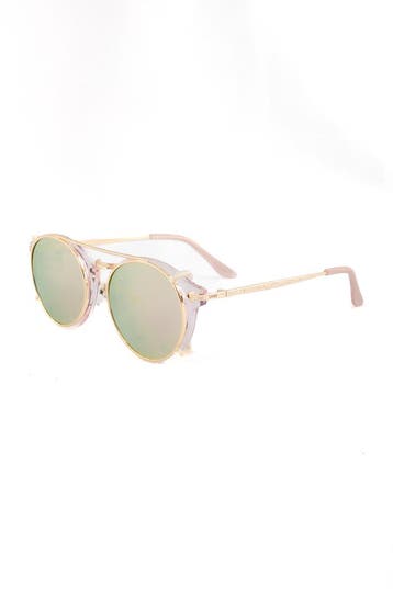 KIMU® Ronde Zonnebril Clip On Steampunk Roze Goud Montuur Ro, Ophalen of Verzenden, Nieuw